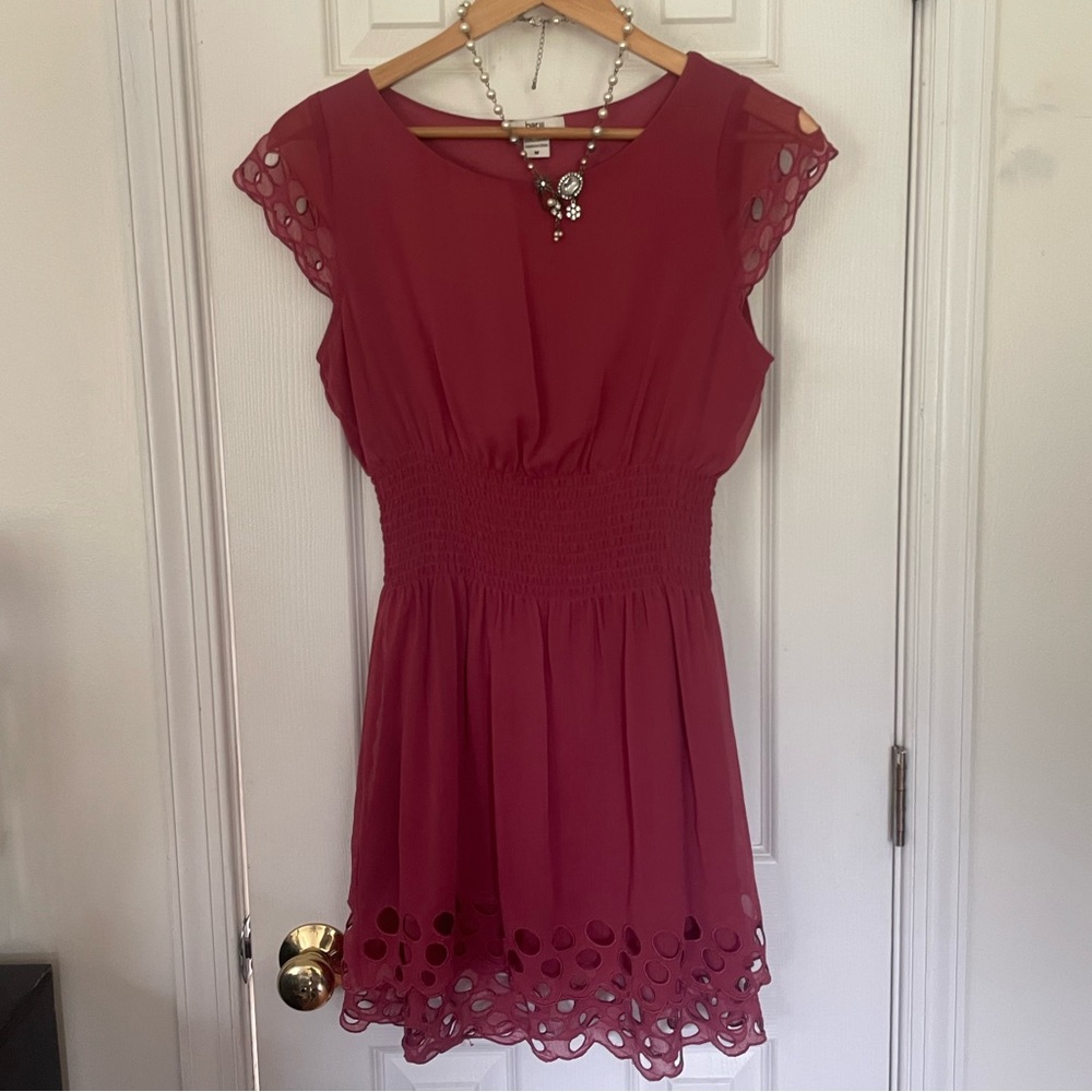 Bar III Mauve Eyelet Cap Sleeve Dress